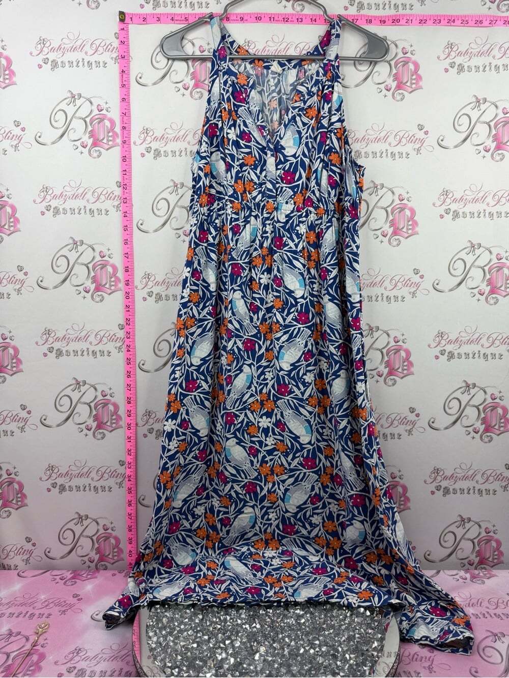 Old Navy Blue Floral Maxi Dress with Orange & Pink Accents - Picture 13 of 16